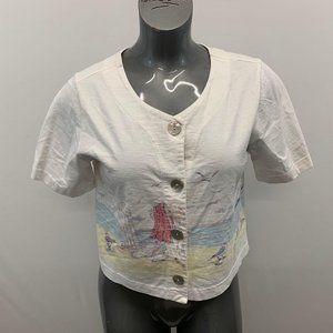 Go Nutz Crop Top Women’s Small Beach Scene Cotton